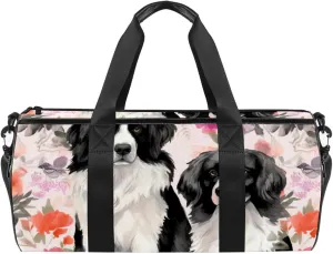 Gym Bag for Women,Small Gym Bag for Men,Dog Flower Pink Plant Floral,Overnight Bag