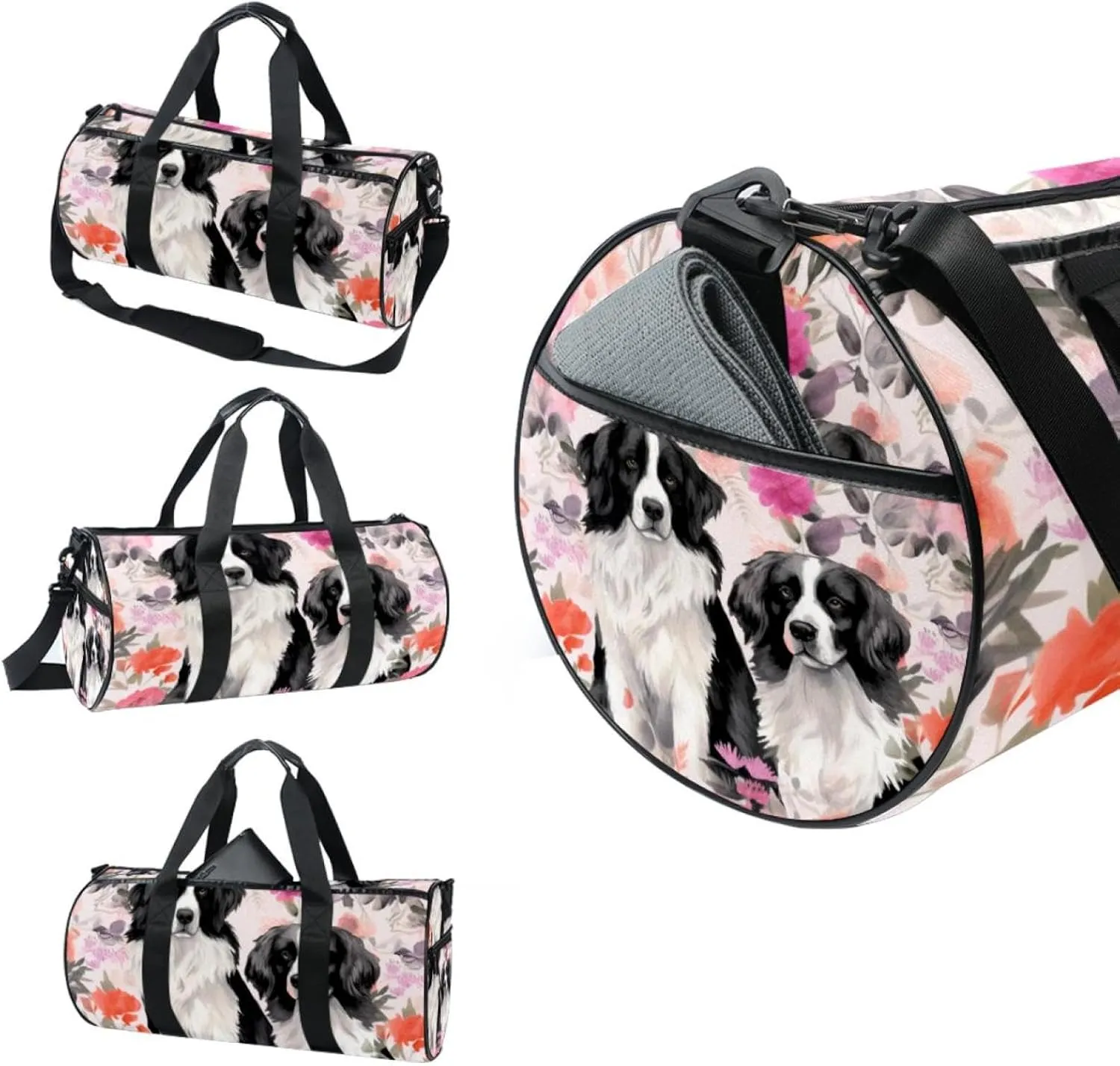 Gym Bag for Women,Small Gym Bag for Men,Dog Flower Pink Plant Floral,Overnight Bag