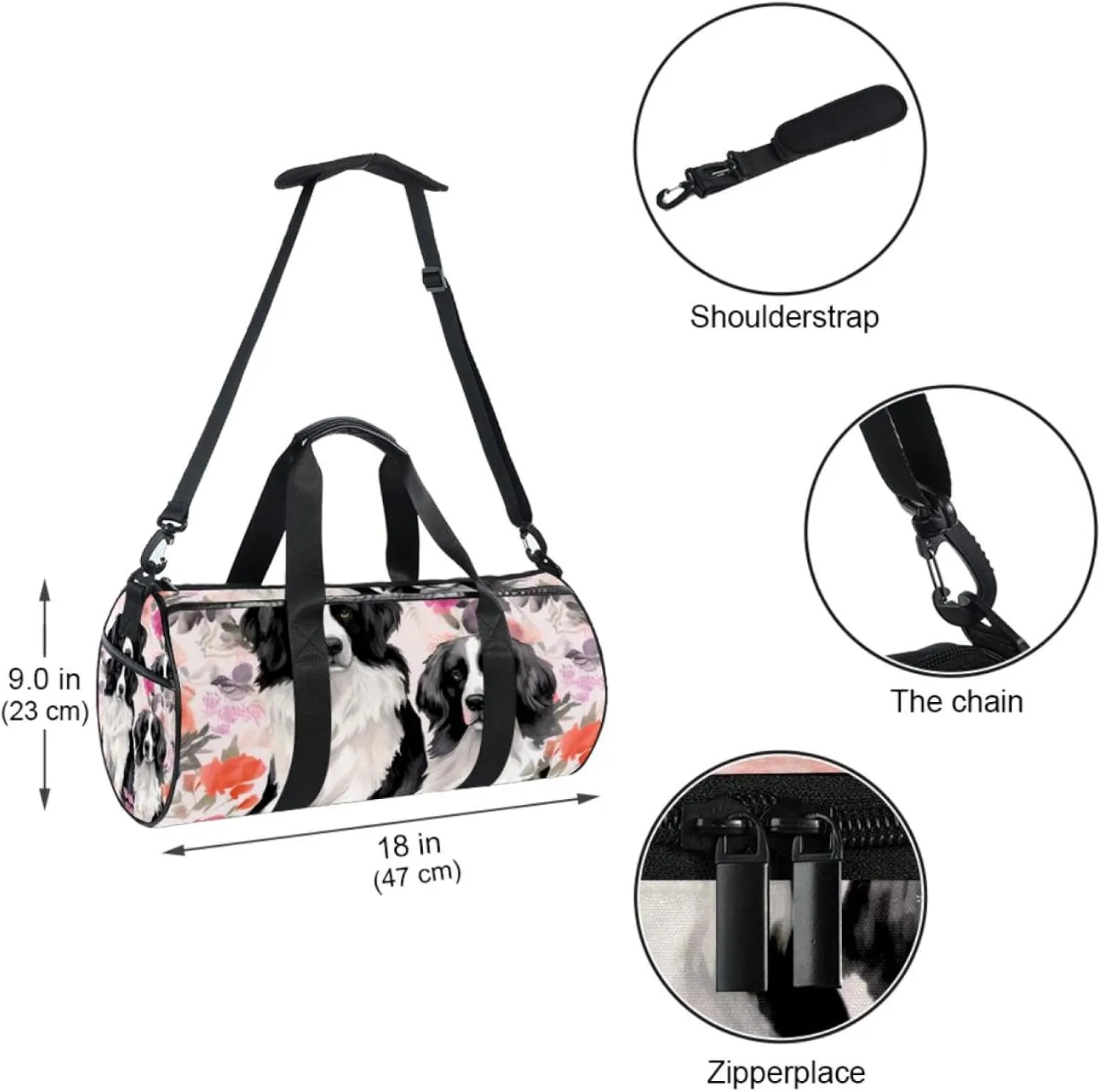 Gym Bag for Women,Small Gym Bag for Men,Dog Flower Pink Plant Floral,Overnight Bag