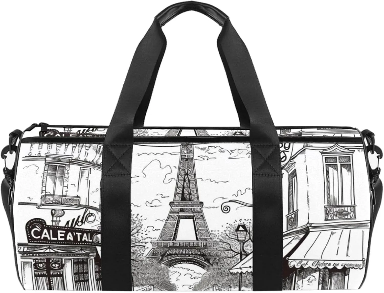 Gym Bag for Women,Small Gym Bag for Men,Eiffel Tower Vintage Newspaper,Overnight Bag