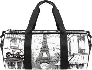 Gym Bag for Women,Small Gym Bag for Men,Eiffel Tower Vintage Newspaper,Overnight Bag