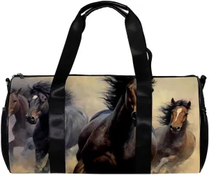 Gym Bag for Women,Small Gym Bag for Men,Running Horse Prairie Animal,Overnight Bag