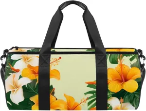 Gym Bag for Women,Small Gym Bag for Men,Tropical Leaves Yellow Flowers,Overnight Bag