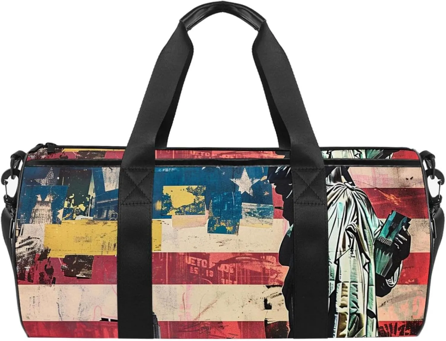 Gym Bag for Women,Small Gym Bag for Men,Vintage American Flag Statue of Liberty,Overnight Bag