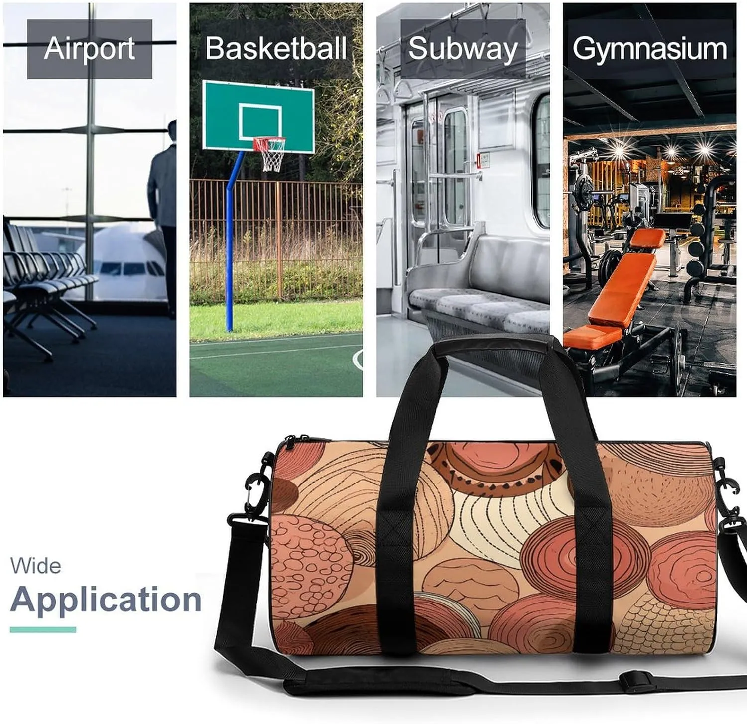 Gym Bags for Men Women Circular Pattern Duffle Bag Travel Overnight Bag with Shoe Compartment Tote Bags