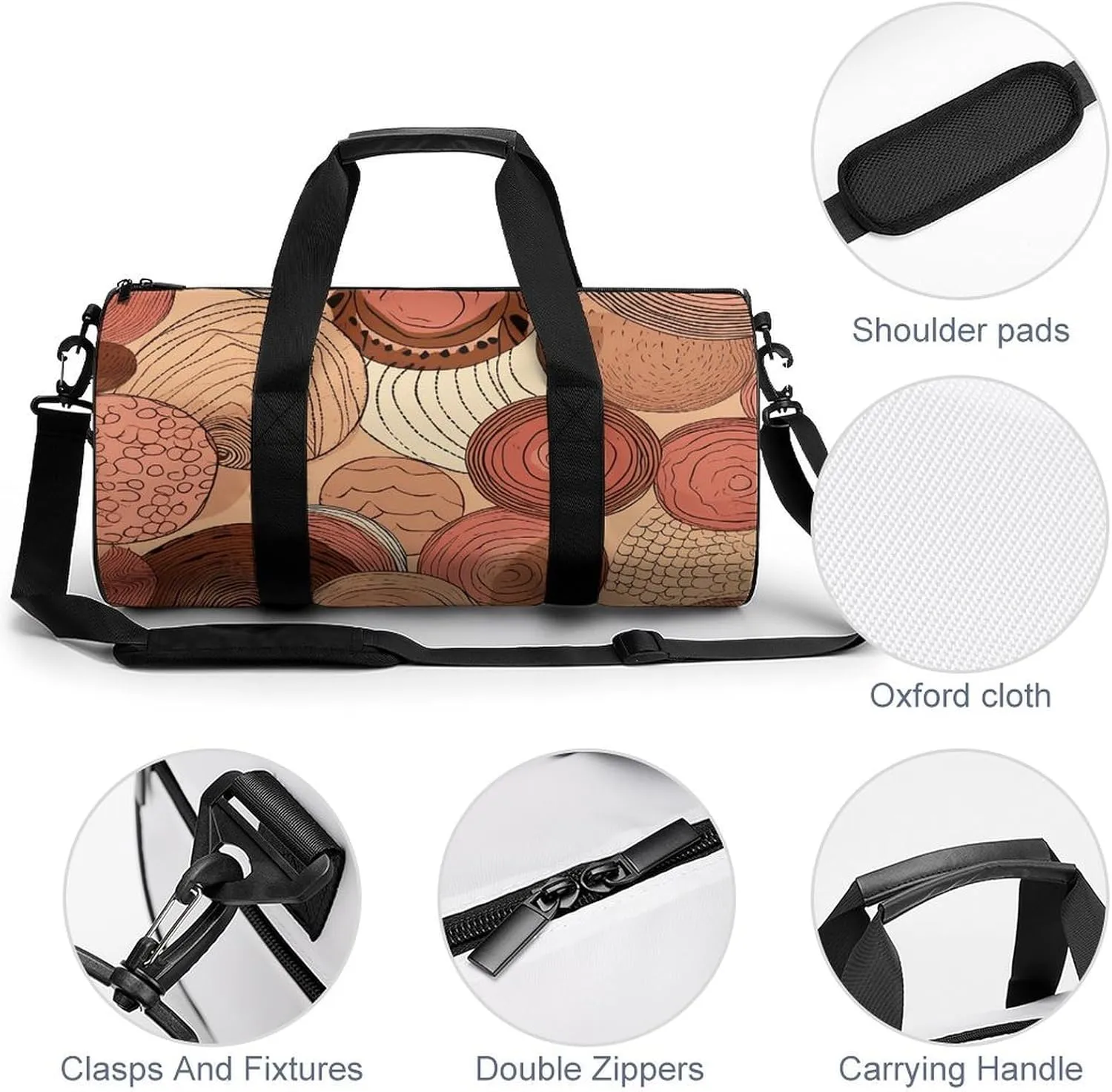 Gym Bags for Men Women Circular Pattern Duffle Bag Travel Overnight Bag with Shoe Compartment Tote Bags
