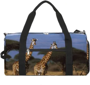 Gym Bags Small Africa Wildlife Giraffes Duffel Bag Overnight Bag with Shoe Compartment Carryon Bag for Men Women