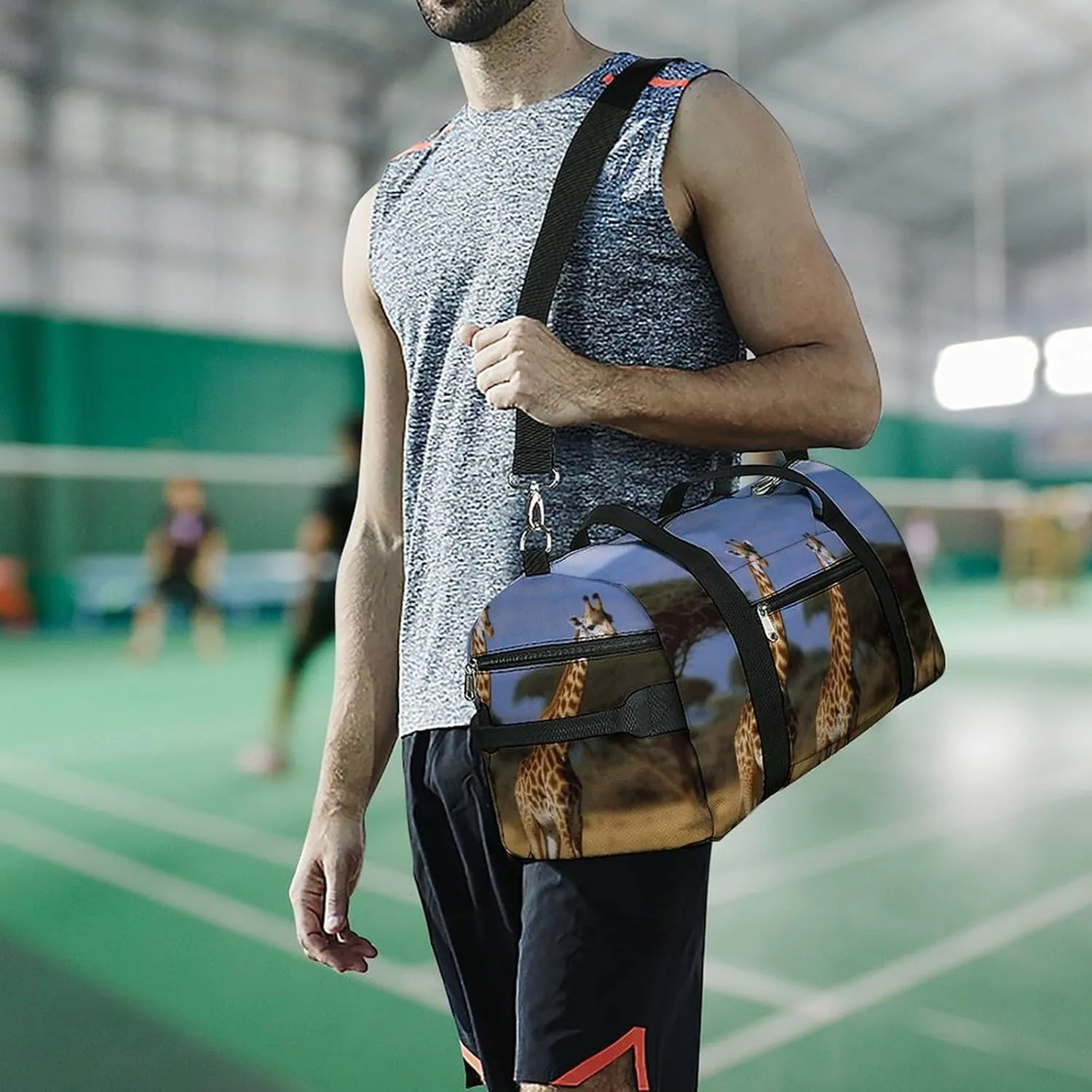 Gym Bags Small Africa Wildlife Giraffes Duffel Bag Overnight Bag with Shoe Compartment Carryon Bag for Men Women