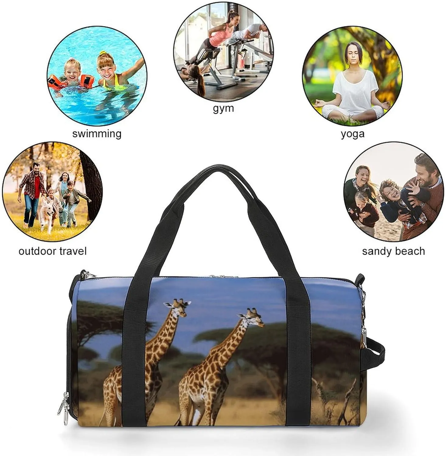 Gym Bags Small Africa Wildlife Giraffes Duffel Bag Overnight Bag with Shoe Compartment Carryon Bag for Men Women