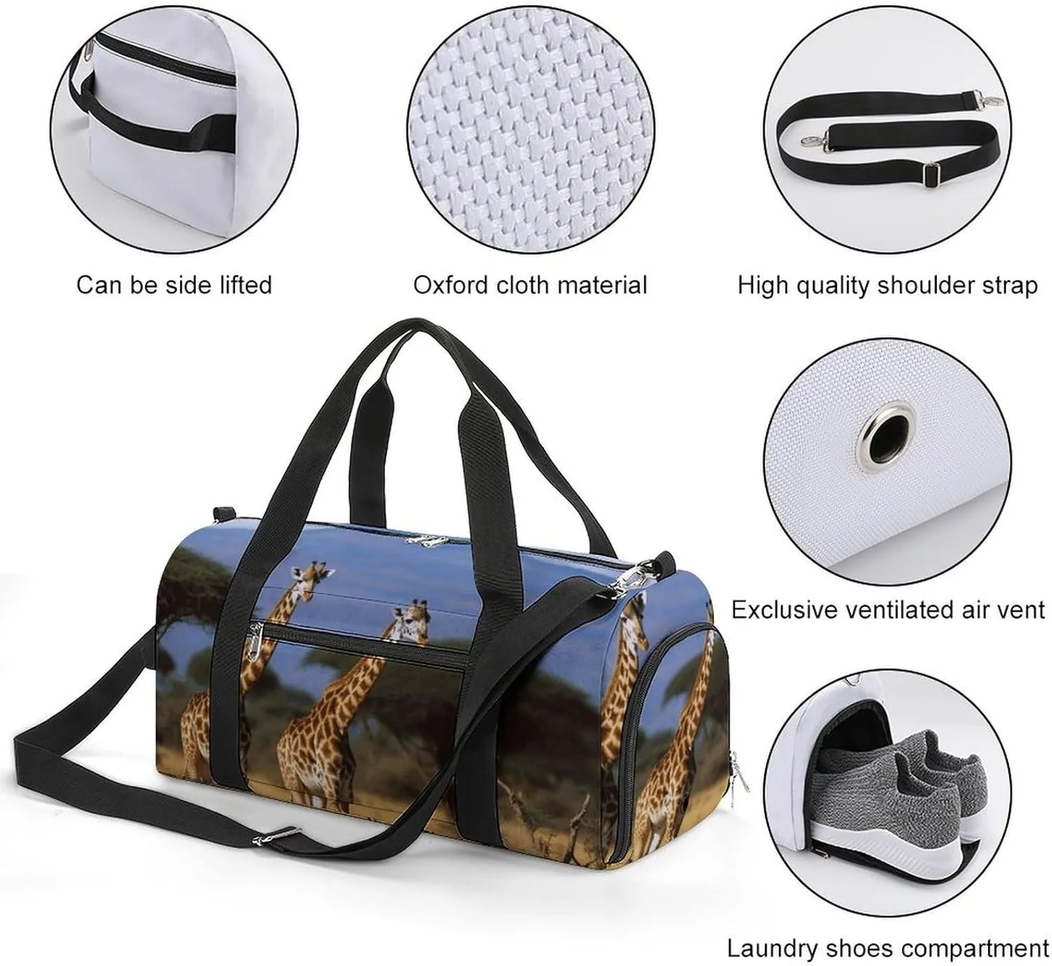 Gym Bags Small Africa Wildlife Giraffes Duffel Bag Overnight Bag with Shoe Compartment Carryon Bag for Men Women