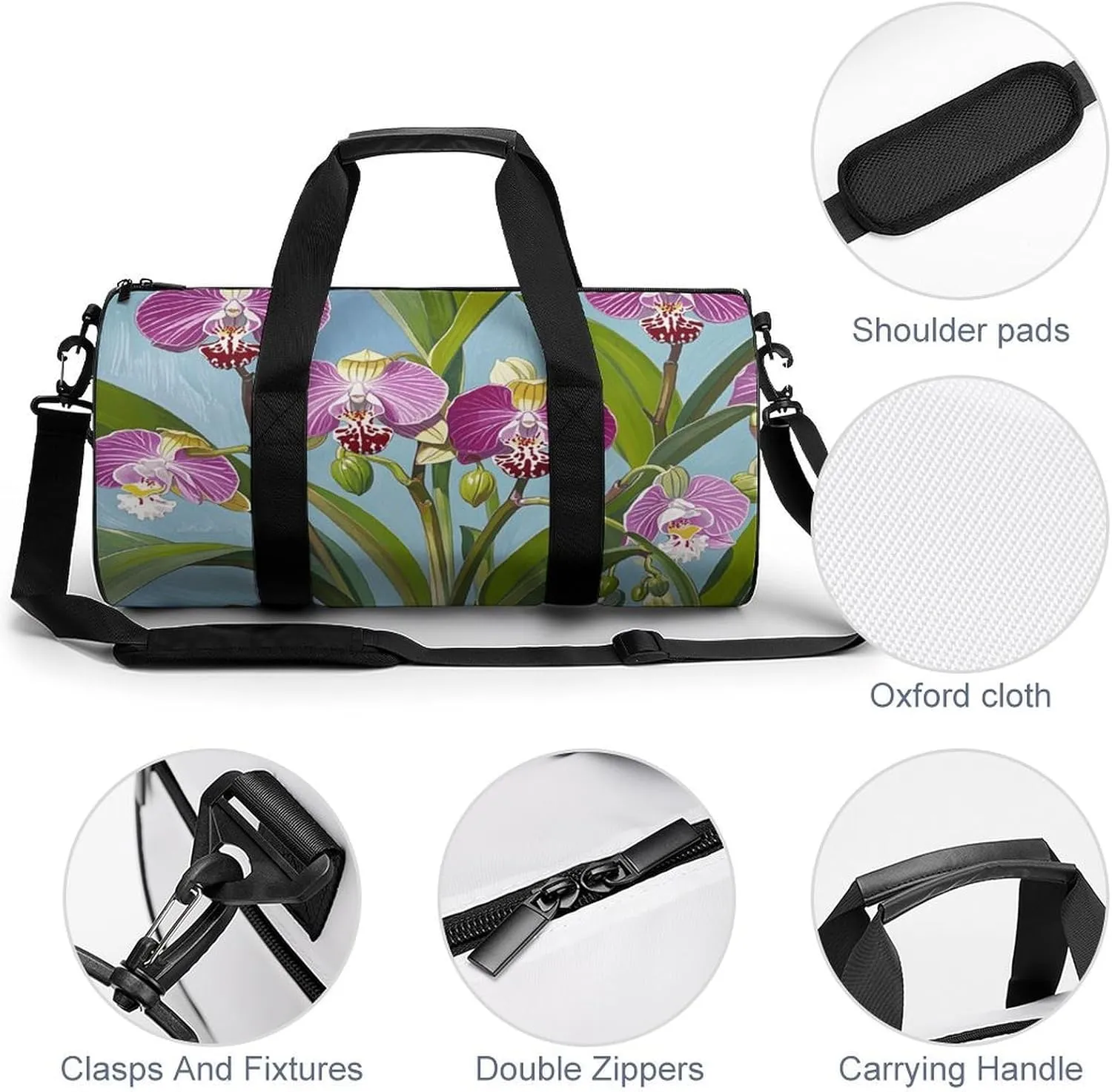 Gym Bags Small Bell Orchid Pattern Duffel Bag Overnight Bag with Shoe Compartment Carryon Bag for Men Women