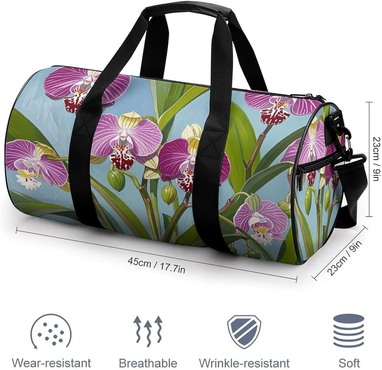 Gym Bags Small Bell Orchid Pattern Duffel Bag Overnight Bag with Shoe Compartment Carryon Bag for Men Women