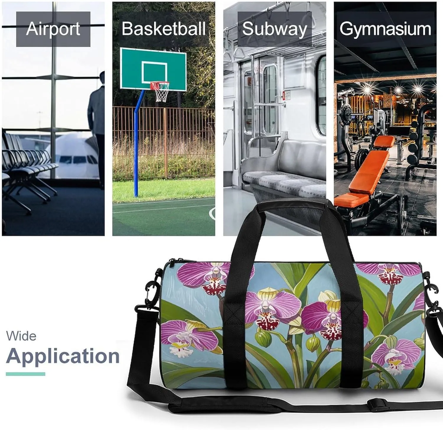 Gym Bags Small Bell Orchid Pattern Duffel Bag Overnight Bag with Shoe Compartment Carryon Bag for Men Women