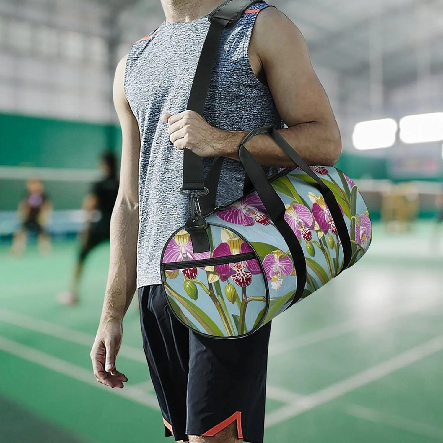 Gym Bags Small Bell Orchid Pattern Duffel Bag Overnight Bag with Shoe Compartment Carryon Bag for Men Women