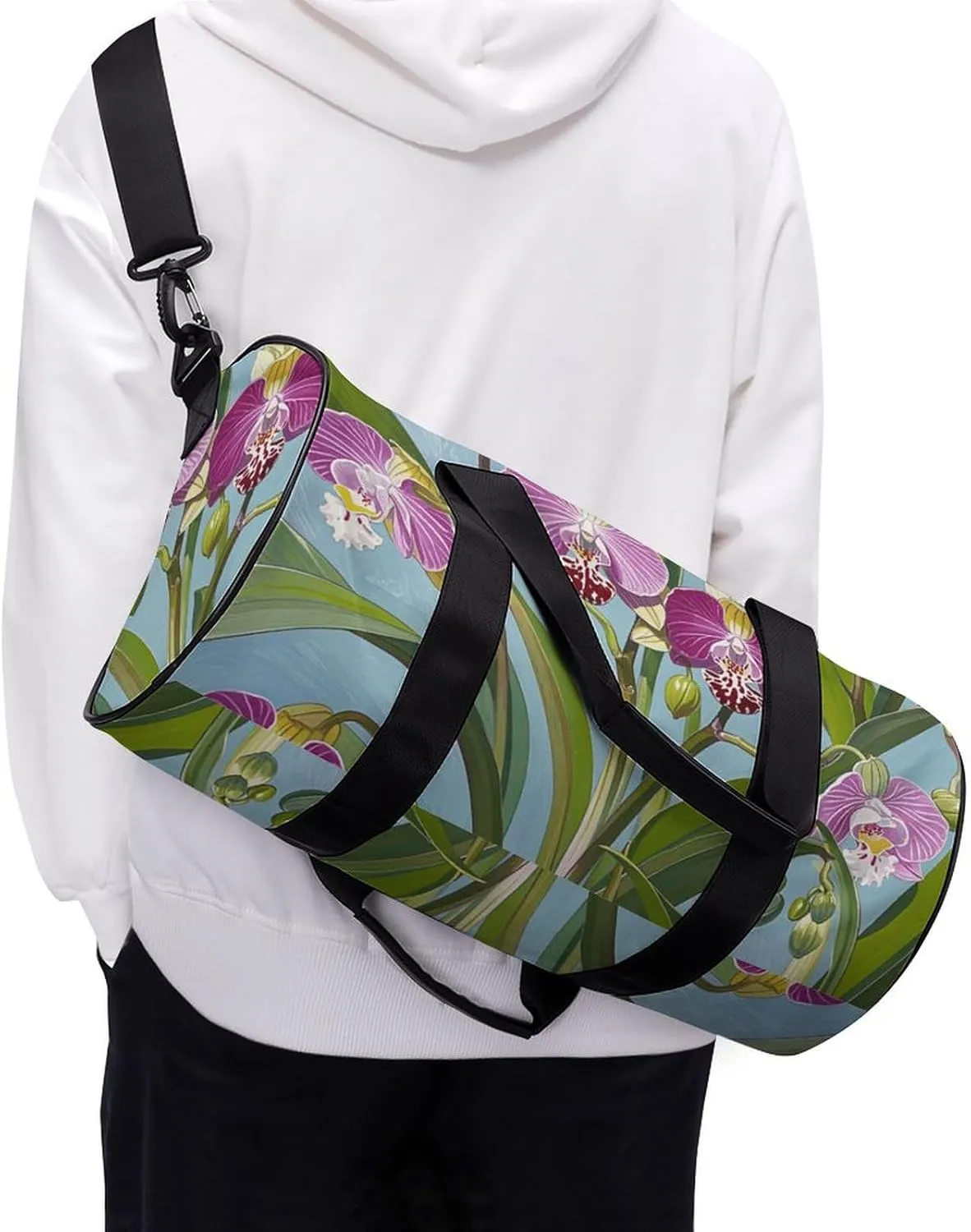 Gym Bags Small Bell Orchid Pattern Duffel Bag Overnight Bag with Shoe Compartment Carryon Bag for Men Women