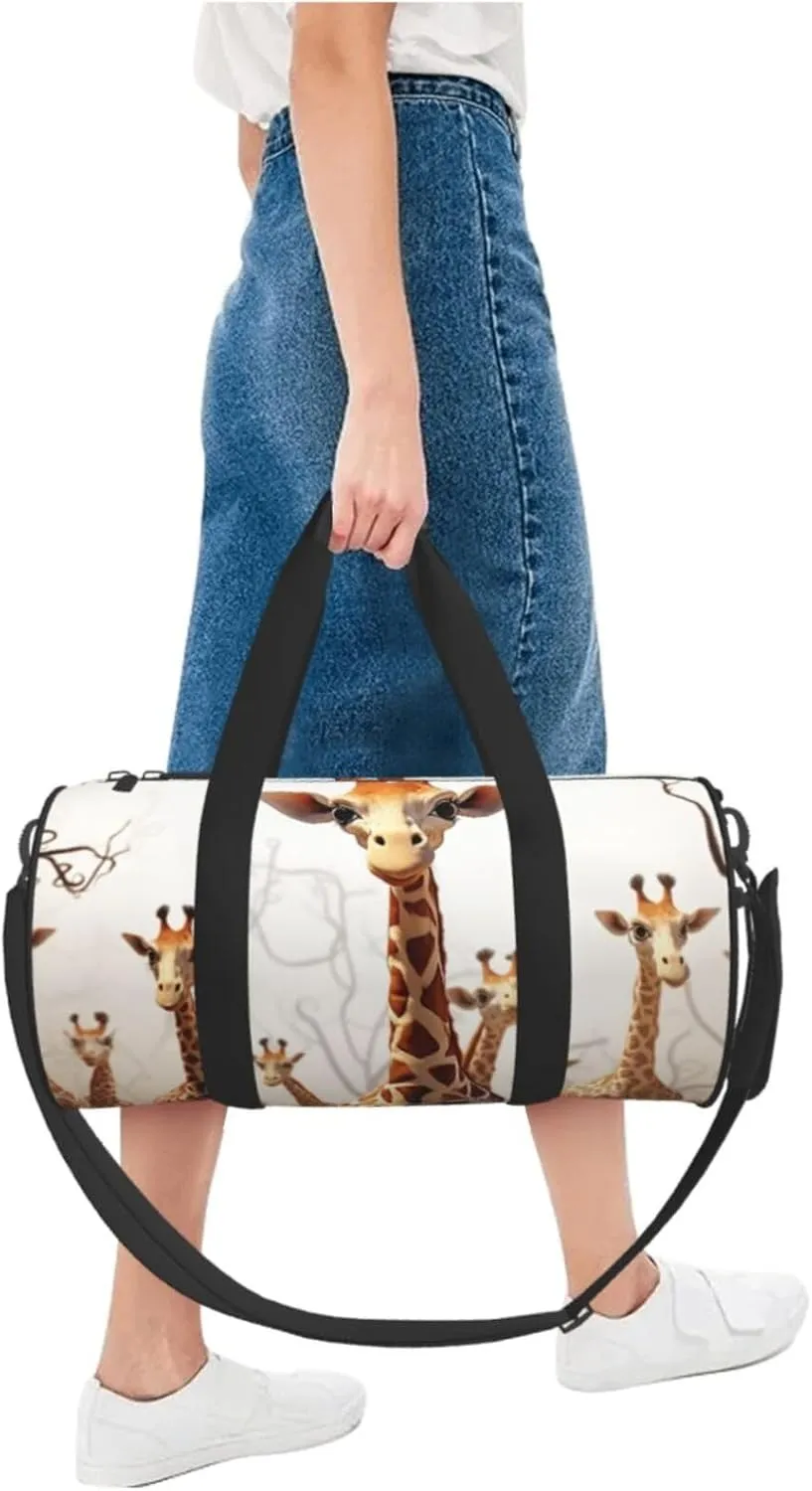 Gym Bags Small Cute Cartoon Funny Giraffes Duffel Bag Overnight Bag with Shoe Compartment Carryon Bag for Men Women