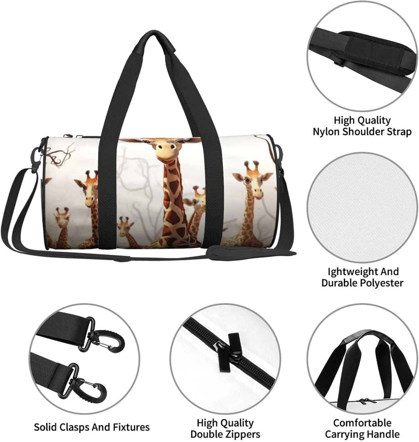 Gym Bags Small Cute Cartoon Funny Giraffes Duffel Bag Overnight Bag with Shoe Compartment Carryon Bag for Men Women