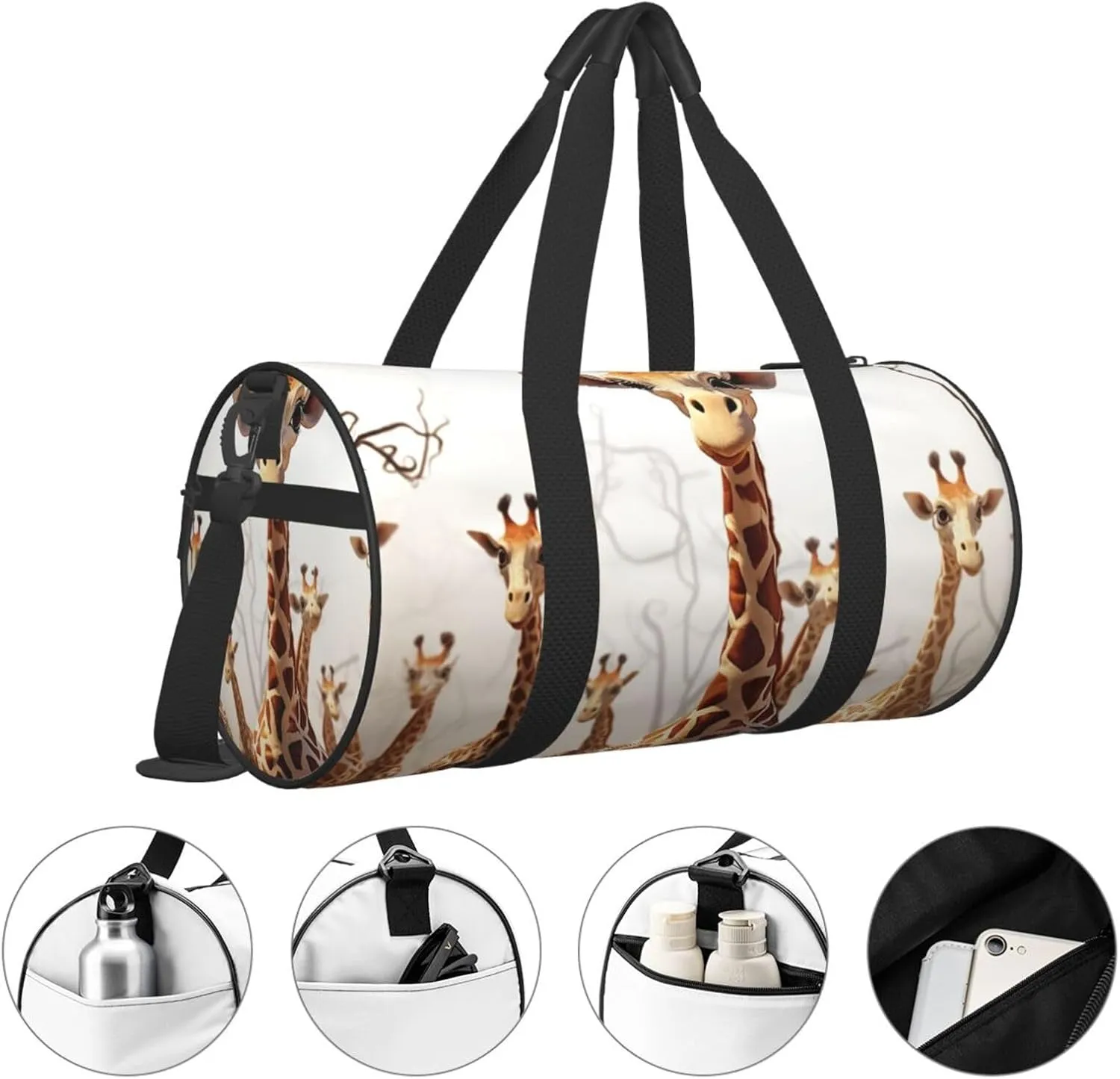 Gym Bags Small Cute Cartoon Funny Giraffes Duffel Bag Overnight Bag with Shoe Compartment Carryon Bag for Men Women