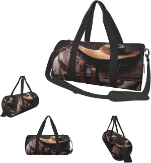 Gym Bags Small Horse Saddle with Cowboy Hat Duffel Bag Overnight Bag with Shoe Compartment Carryon Bag for Men Women