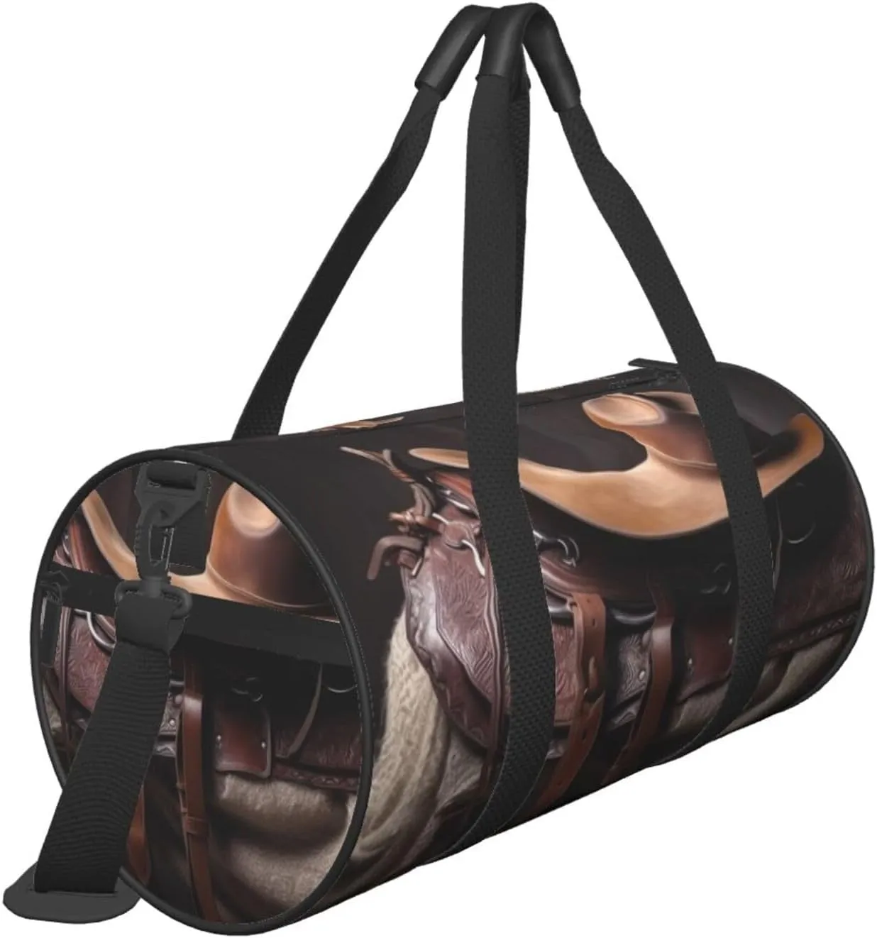 Gym Bags Small Horse Saddle with Cowboy Hat Duffel Bag Overnight Bag with Shoe Compartment Carryon Bag for Men Women