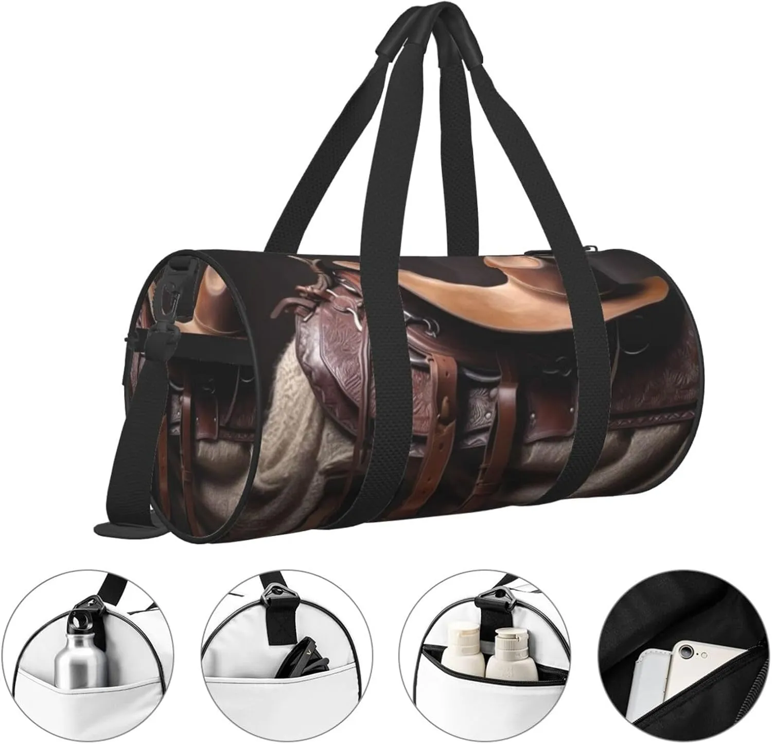 Gym Bags Small Horse Saddle with Cowboy Hat Duffel Bag Overnight Bag with Shoe Compartment Carryon Bag for Men Women