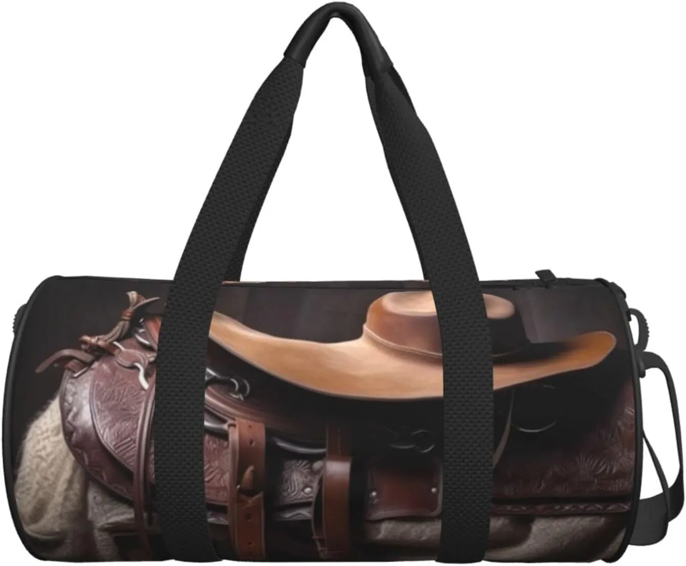 Gym Bags Small Horse Saddle with Cowboy Hat Duffel Bag Overnight Bag with Shoe Compartment Carryon Bag for Men Women