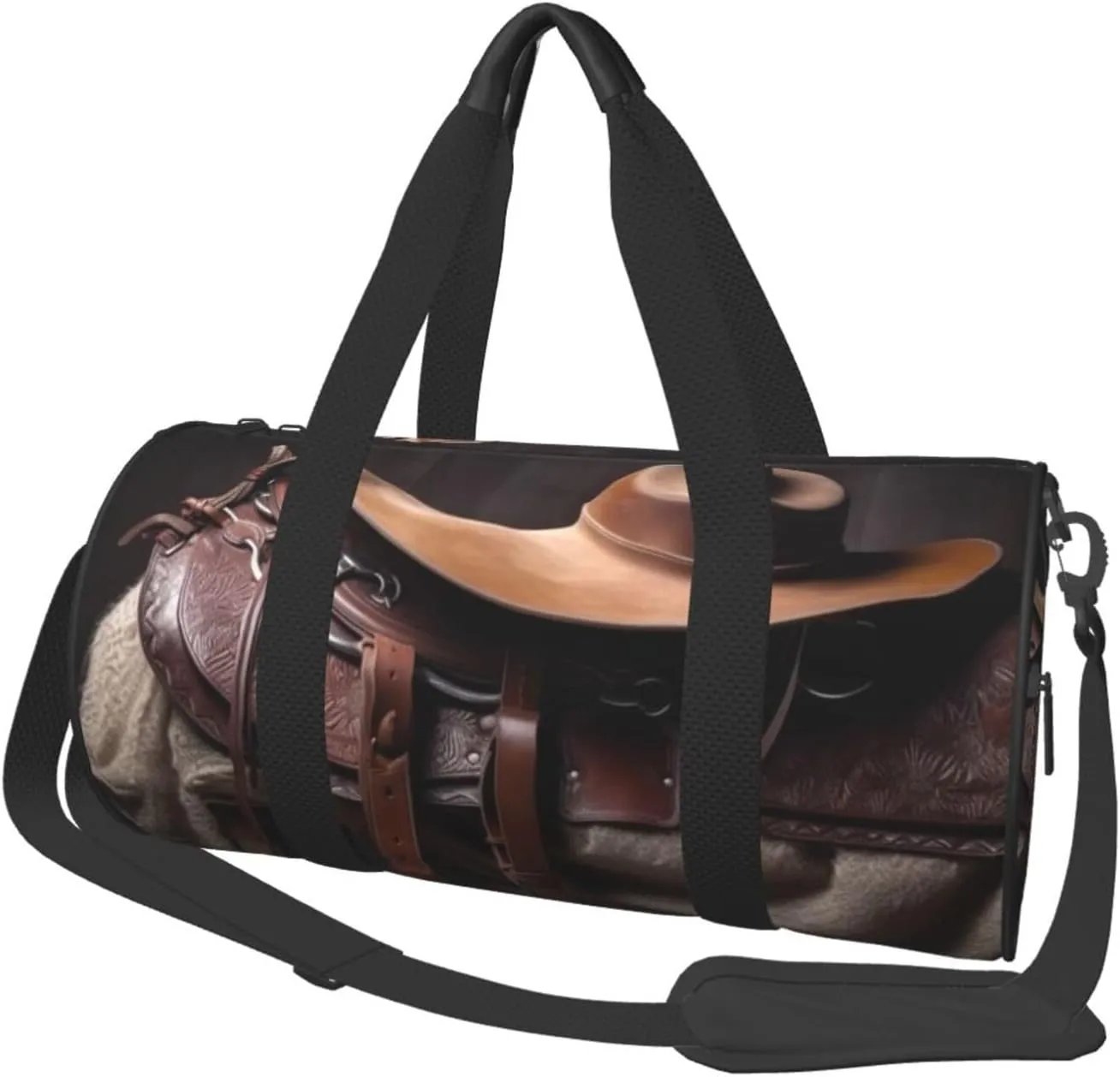 Gym Bags Small Horse Saddle with Cowboy Hat Duffel Bag Overnight Bag with Shoe Compartment Carryon Bag for Men Women