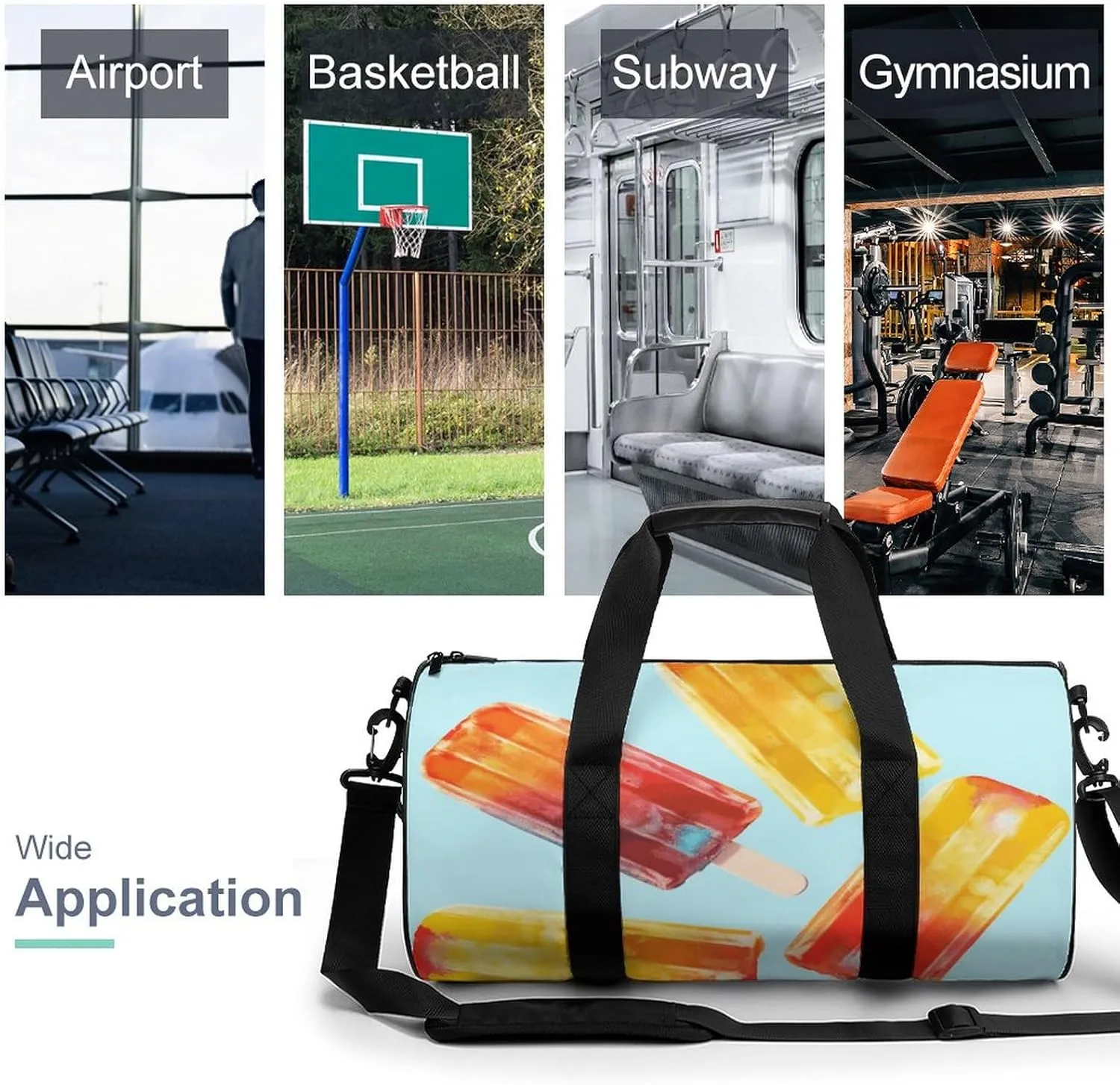 Gym Bags Small Popsicles Duffel Bag Overnight Bag with Shoe Compartment Carryon Bag for Men Women