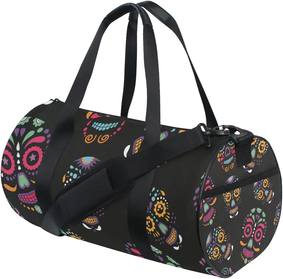 Gym Duffel Bag Colorful Sugar Skull Sports Lightweight Canvas Travel Luggage Bag