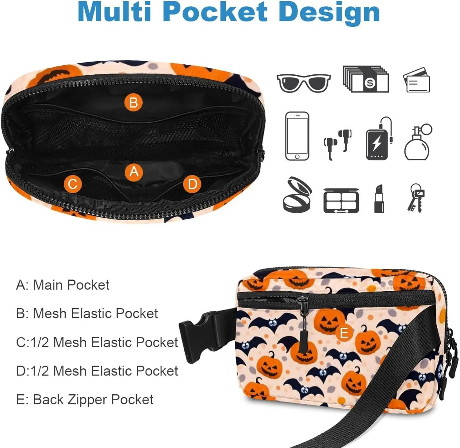 Halloween Pumpkin-251 Belt Bag for Men and Women Fanny Pack,Belt Bag with Adjustable Strap,Fashion Crossbody Everywhere Belt Bag for Travel Outdoors Running Hiking