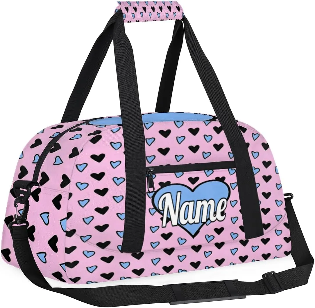 Hand-Drawing Love Hearts Custom Sports Gym Bag Personalized Dance Bag Teens Travel Weekender Overnight Carry On Bag Boys Girls Waterproof