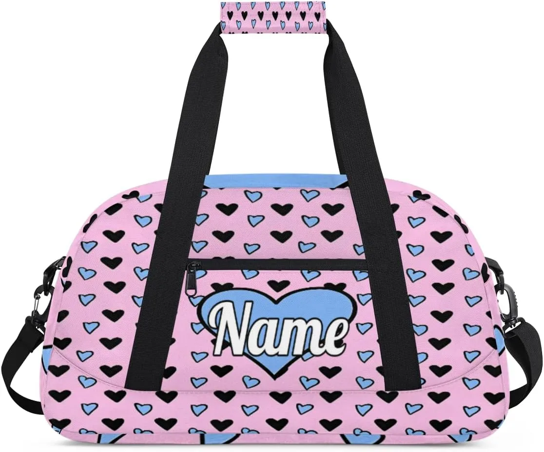 Hand-Drawing Love Hearts Custom Sports Gym Bag Personalized Dance Bag Teens Travel Weekender Overnight Carry On Bag Boys Girls Waterproof