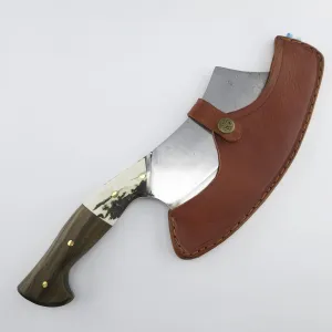 Handcrafted Argentine Cleaver/Hatchet - 7.1" High Carbon Black Steel Blade with Deer Antler, Hardwood, and Bronze Handle
