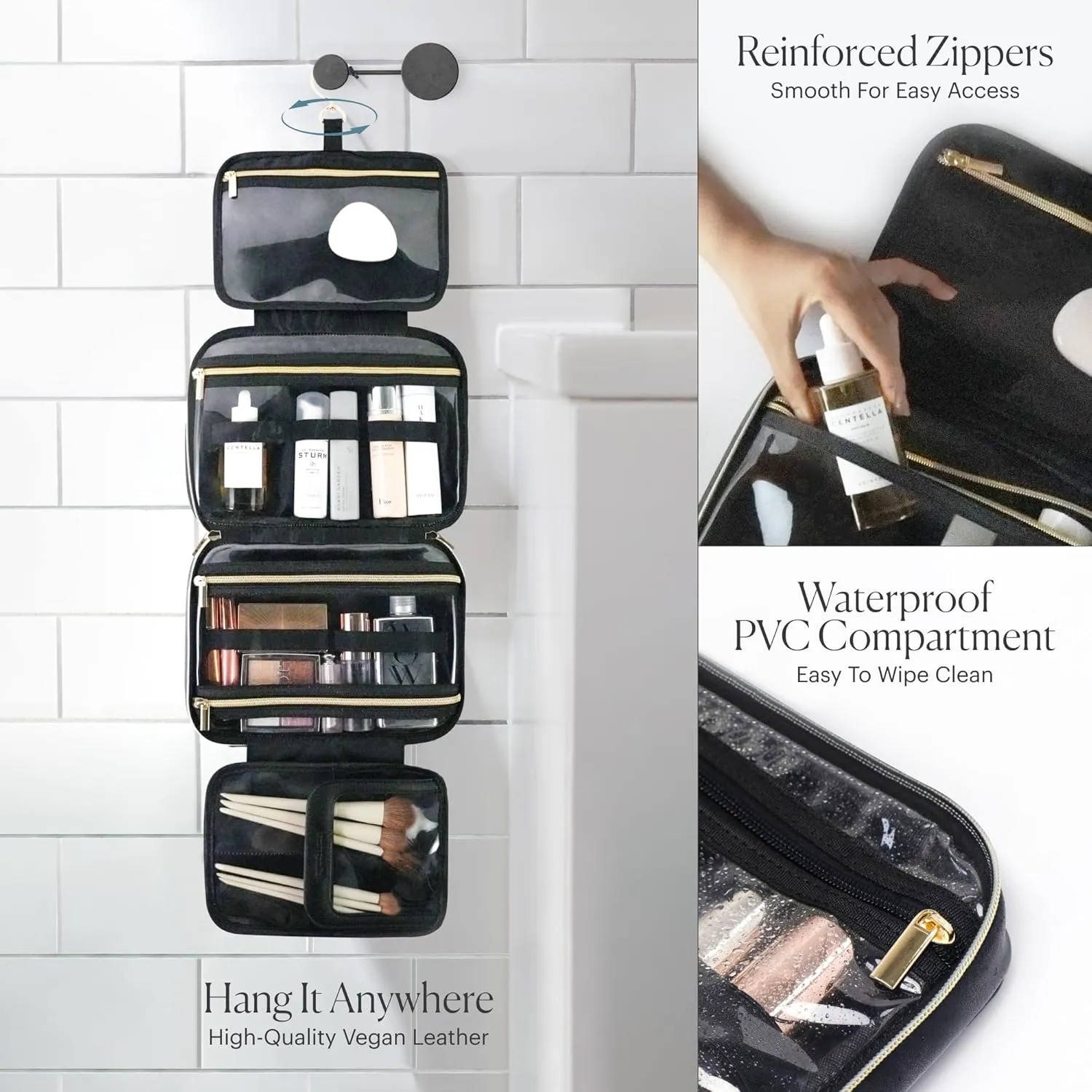 Hanging Travel Toiletry Bag For Traveling Men and Women, Holds Makeup, Toiletries, Shaving Kits, Medicine Bag, Folds and can be Packed Easily With Hanging Hook, Perfect for the Frequent Traveler