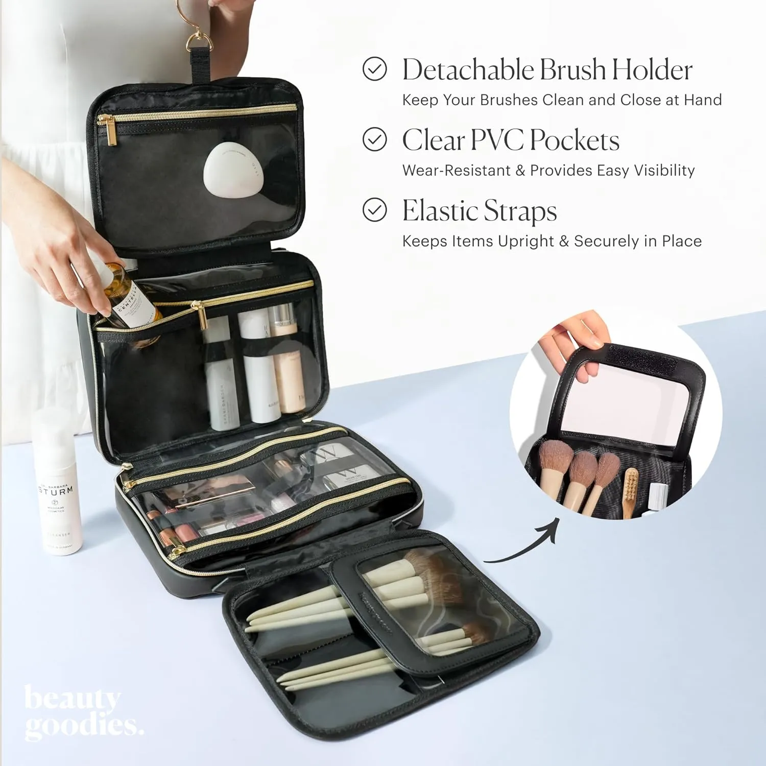 Hanging Travel Toiletry Bag For Traveling Men and Women, Holds Makeup, Toiletries, Shaving Kits, Medicine Bag, Folds and can be Packed Easily With Hanging Hook, Perfect for the Frequent Traveler