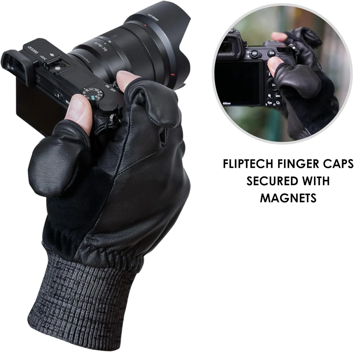 Hatchet Photography Glove, FlipTech Finger Caps with Magnets, Merino Wool Lining for Comfort & Resilient Goat Leather