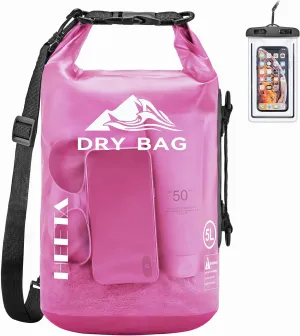 HEETA Dry Bag Waterproof for Women Men, 5L/10L/20L/30L/40L Roll Top Lightweight Dry Storage Bag Backpack with Phone Case for Travel, Swimming, Boating, Kayaking, Camping & Beach, 11 Transparent Colors