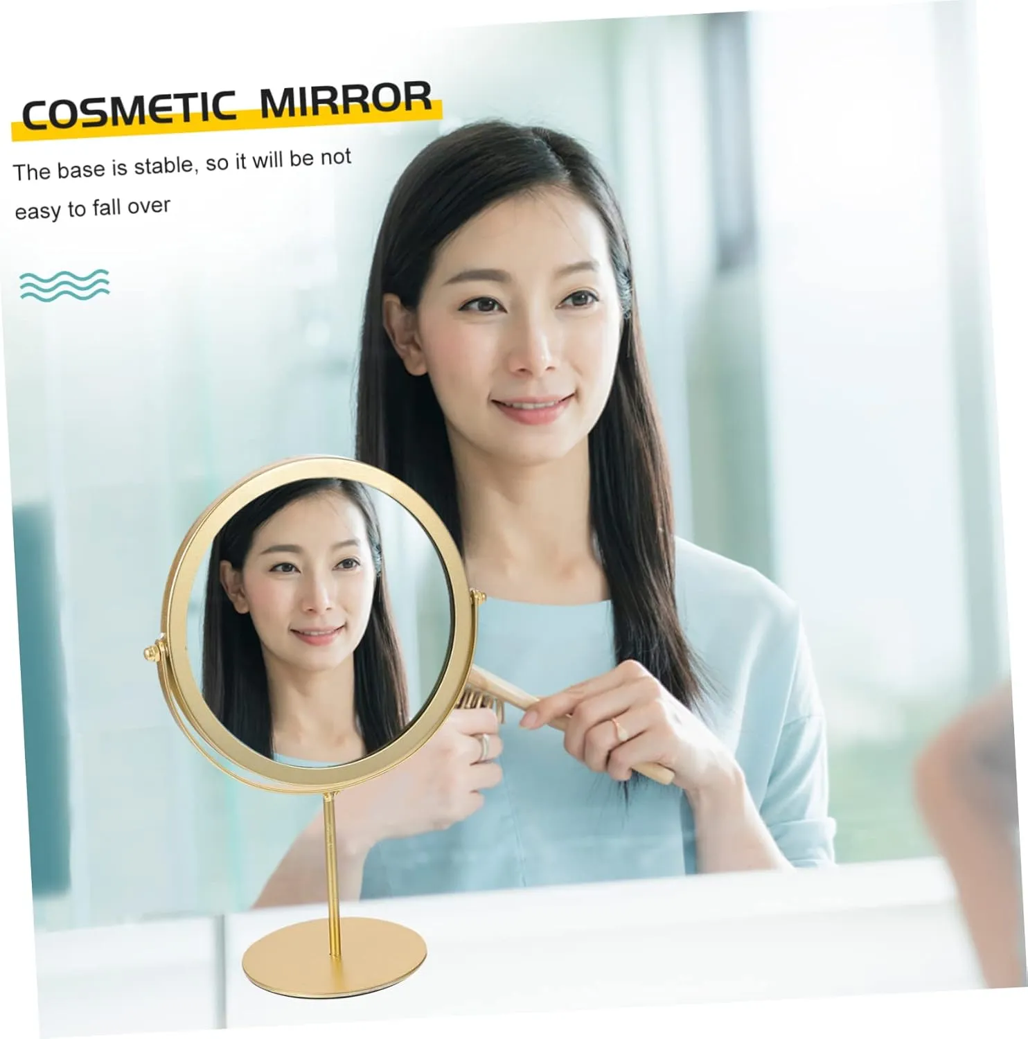 Hemoton Rotary Makeup Mirror Gold Vanity Mirror for Bathroom Metal Frame
