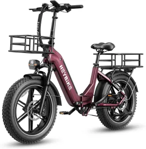 Heybike Ranger S Electric Bike for Adults, Foldable 1400W Peak Motor Ebike, 20" x 4.0" Fat Tire Step-Thru Electric Bicycle, 48V 14.4AH Removable Battery Commuter E Bike, 7-Speed Hydraulic Fork
