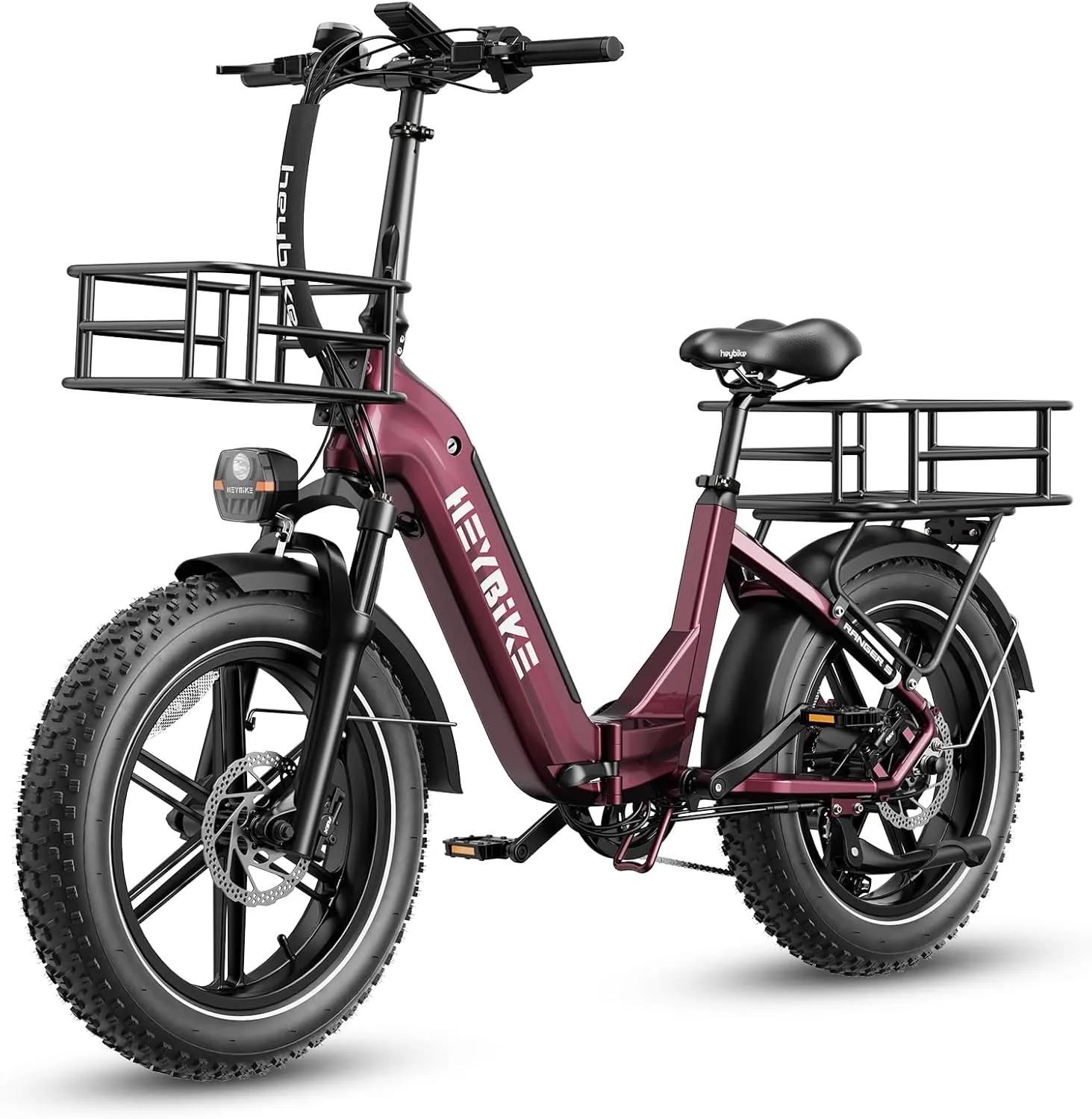 Heybike Ranger S Electric Bike for Adults, Foldable 1400W Peak Motor Ebike, 20" x 4.0" Fat Tire Step-Thru Electric Bicycle, 48V 14.4AH Removable Battery Commuter E Bike, 7-Speed Hydraulic Fork