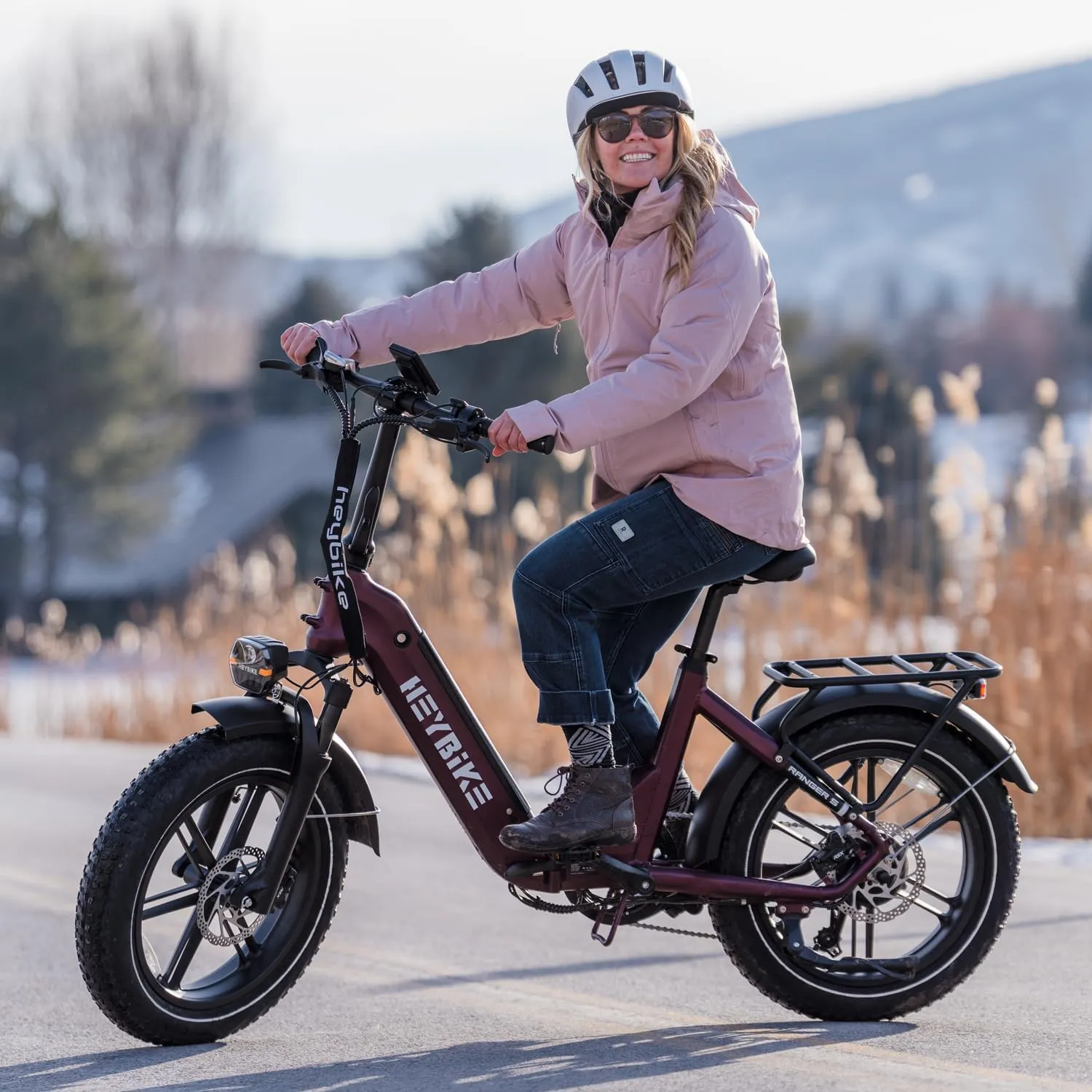Heybike Ranger S Electric Bike for Adults, Foldable 1400W Peak Motor Ebike, 20" x 4.0" Fat Tire Step-Thru Electric Bicycle, 48V 14.4AH Removable Battery Commuter E Bike, 7-Speed Hydraulic Fork