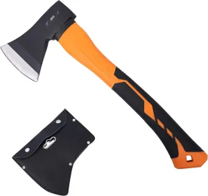 HFS(R) 14.5 Inch Axe Hatchet with Fiberglass Handle 21oz/600g Head Weight Heat-Treated Blade, Anti-Slip Grip, Perfect for Camping, Hiking, Woodworking