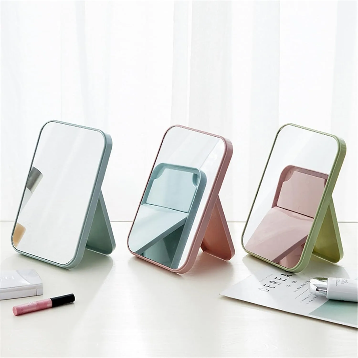 High Definition Folding Makeup Mirror, Portable Desktop Makeup Mirror, Square Dormitory Student Desktop Small Mirror