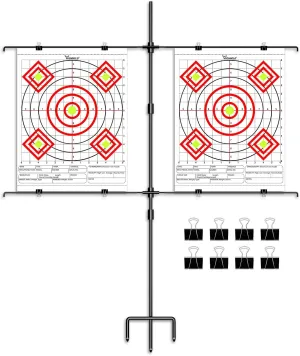 Highwild Adjustable Paper Target Stand, Frame with 8 Clips | Clear Bullseye Targets Sheet for Shooting Practice