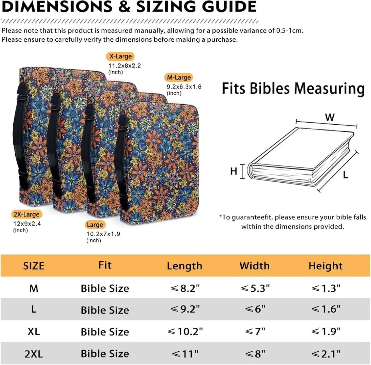 Hippie Floral PU Bible Cover Vintage Bohemian Bible Case for Women with Zipper, 6x9 Lightweight Church Bag