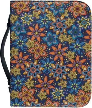 Hippie Floral PU Bible Cover Vintage Bohemian Bible Case for Women with Zipper, 6x9 Lightweight Church Bag
