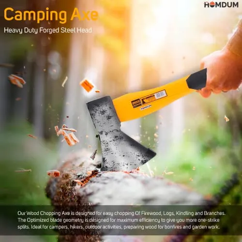 Homdum Camping Axe 1250g HAX02012508 Heavy Duty Forged Steel Head with 780 mm Fiberglass Rubberized Grip Handle for Perfect Strike Hatchet Hand Axe for Gardening Wood Cutting & Splitting