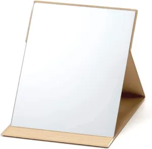 Horiuchi Folding Mirror, Made in Japan,Tabletop, Portable, for Makeup, Beige Large