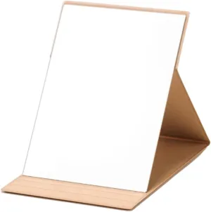 HORIUCHI Folding Travel Mirror, Portable Foldable Mirror, for Travel, Camping, Home (6.8L× 4.9W, M Beige)