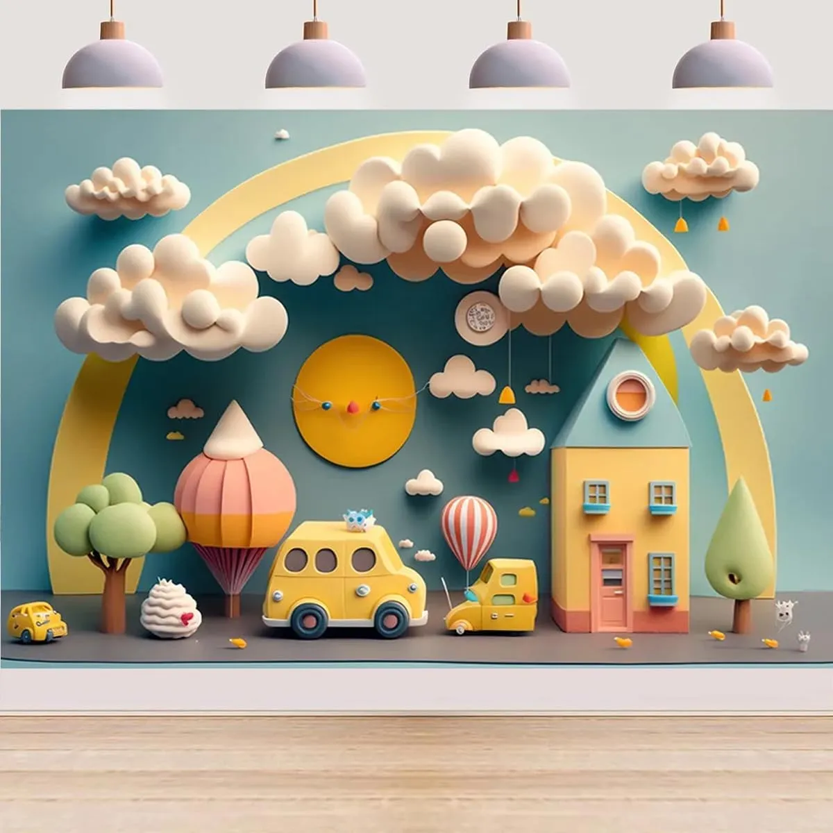 Hot Air Balloon Clouds Photo Background Children Baby Shower Party Decoration Girl Boy 1st Birthday Party Backdrop Travel Adventure Birthday Party Background (7X5FT)